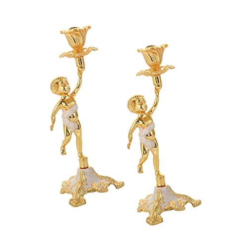 Hanabass 2Pcs Candle Metal Children Candlestick Household For Lovely Boy Props White Kid Decoration Pillar Wrought Torch Showcase Unique Center Design Tea Hotel Chic Tealight Holding #TOP10