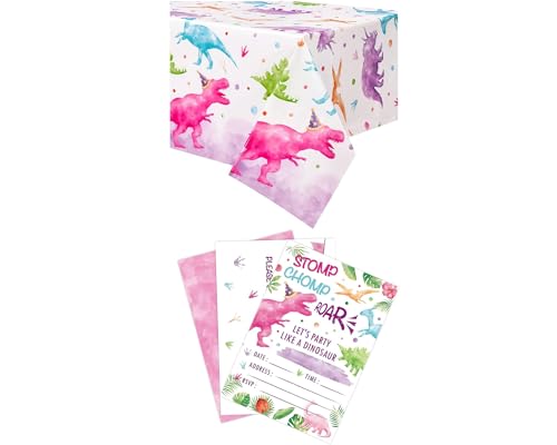 WERNNSAI 20 Sets Dinosaur Party Invitation + Dinosaur Tablecloth