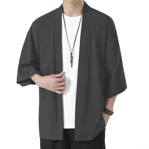 Veste kimono décontractée pour homme avec cardigan ouvert sur le devant pour un usage quotidien et extérieur (gris foncé)