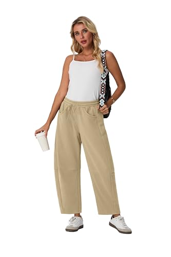 Lepunuo Barrel Sweatpants Women Casual Baggy Elastic Waisted Pants Wide Leg Gym Trousers with Pockets