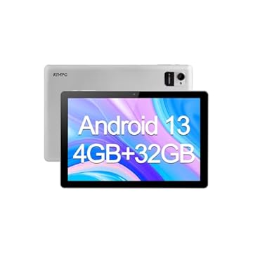 ATMPC Tablet Android de 10 Polegadas, 4GB RAM, 32GB ROM, 128GB Expansível, Android 12, Câmera Dupla 2+5MP, Wi-Fi, Bluetooth, Bateria 6000mAh, Prata