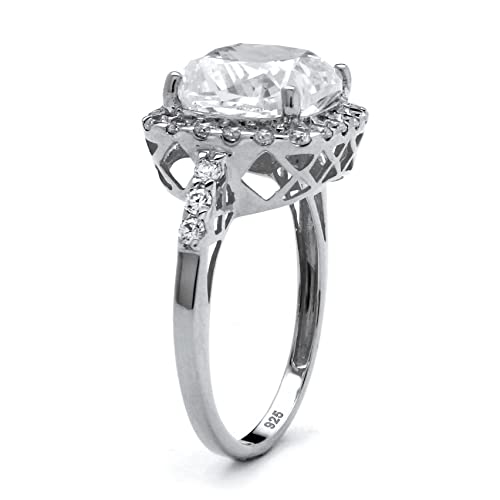 PalmBeach Platinum-plated Sterling Silver Cushion Created White Sapphire Halo Engagement Ring Sizes 6-10 Size 102