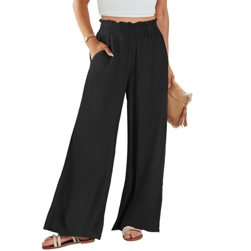 Linen Pants Women 2025 Summer High Waisted Loose Wide Leg Pants Business Casual Work Pant Long Palazzo Pant3