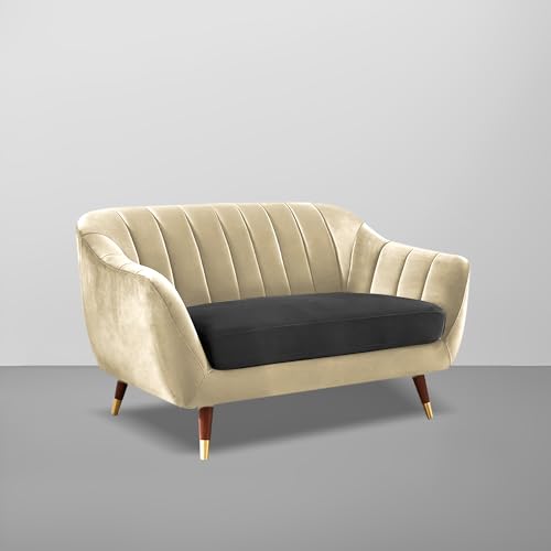 Image of Casaliving Anyse 2 Seater Sofa Set for Living Room (Cream Black Colour Fabric) Premium Fabric Sofa
