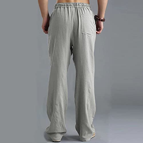 Mens Summer Pants Men's Beach Wear Clothing Mens Linen Pants Casual Mens Linen Pants Beach Big and Tall Linen Pants Pantalón Blanco para Hombre Mens Cotton Pants Khaki Pants F(Gray,3XL)3