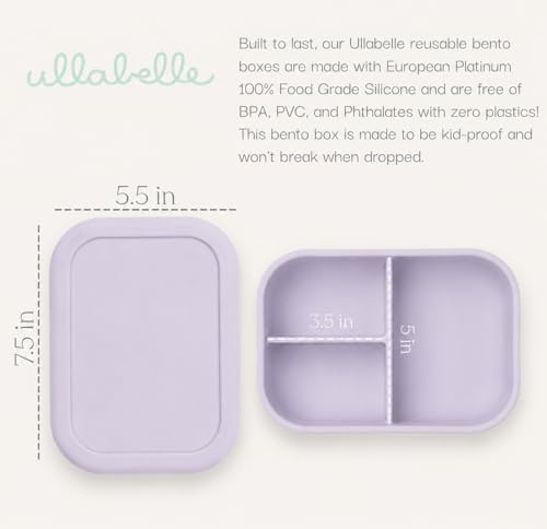 Image of Kids Bento Box - 3 Compartments, Leakproof Lunch Box, BPA-Free Snack Container, Divided Lunch Box for Toddlers & Kids, Dishwasher Safe, Easy to Clean (Lilac)