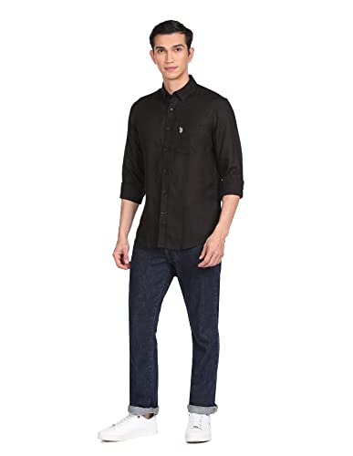 Image of U.S. Polo ASSN. Men's Solid Linen Tailored Fit Button Down Casual Shirt