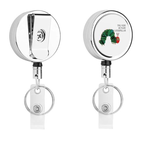吊り下げ名札用リール エリックカール はらぺこあおむし 絵本 格納式バッジホルダー 名札ホルダー パスケース用 リールクリップ IDバッジホルダー 定期入れ パスケース 落下防止 紛失防止 円形 ステンレス製 伸縮式 軽量 男女兼用 子供用