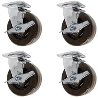 CasterHQ - 4" X 2" HIGH Temperature PHENOLIC Wheel | Swivel Caster Set of 4 | 2 with Brakes | 2,400 LBS Capacity PER Set of 4