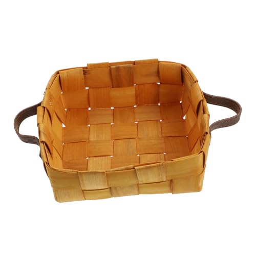 STOBAZA 1pc Storage Basket Bread Serving Basket Rattan Fruit Basket Hand Woven Basket Seagrass Hamper Basket for Snacks Centerpiece Tray Woven Bread Basket Round Serving Tray Wooden Khaki