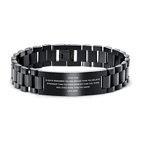MEALGUET Stainless Steel To My Son Love Mom Courage Inpsirational Wristband Bracelets, Mother to son gift, Birthday Gifts to Son Cover