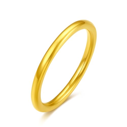 24K Solid Gold Rings for Women Yellow Gold Stackable Band Gold Jewelry Couple Engagement Promise Finger Rings Men Mother Anniversary
