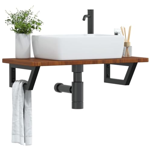 Brokky Estante de Lavabo de Pared estanterías de Pared baldas flotantes Pared Estante Pared Madera de Acero y Madera Maciza de Roble / 3302347