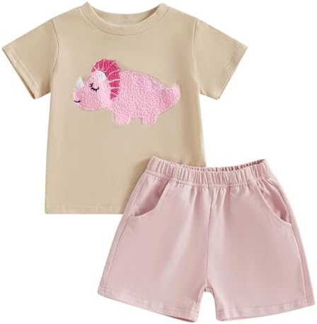 Toddler Baby Girl Summer Clothes Embroidered Letter Graphic Short Sleeve T-Shirt Shirts + Elastic Shorts Set Toddler Baby Girl Summer Clothes Embroidered Letter Graphic Short Sleeve T-Shirt Shirts + Elastic Shorts Set