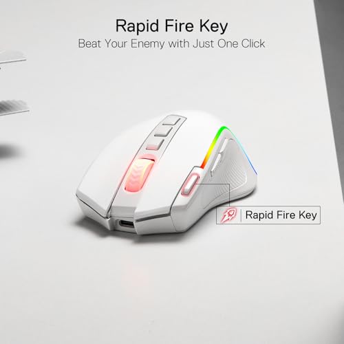 Image of Redragon M612 PRO RGB Gaming Mouse, 8000 DPI Wired /Wireless Optical Mouse with 9 Programmable Buttons & 6 Backlit Modes, BT & 2.4G Wireless, Software Supports, White