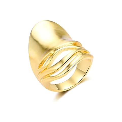 Aprilery Gold and Silver Rings for Women, Fashion 18K Gold Plated Chunky Statement Ring Band Dome Mask Design Cocktail Costume Jewelry for Her (Gold - Mask, 10) Cover