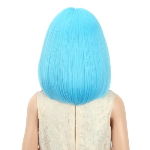 Image of PATTNIUM Kids Light Blue Bob Wig with Bangs Girls Short Sky Blue Bob Wig Cosplay Party Synthetic Rose Net Daily Wear Wig
