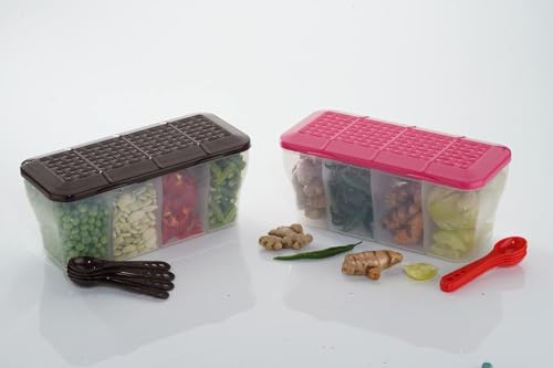 Image of Multipurpose 4 in 1 Masala Box for Kitchen | Airtight Transparent 4 Compartment Spice & Dry Fruits Storage Container with 4 Spoons, 1800ml (Multicolor)