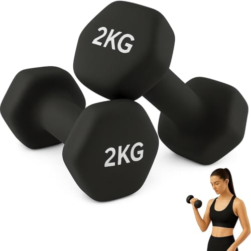 PLAYZOCO Juego de 2 mancuernas, mancuernas hexagonales, Mancuernas Antideslizantes, revestimiento de neopreno, Agarre Cómodo, Resistente al Sudor, Pack 2 unidades, 2 Kg