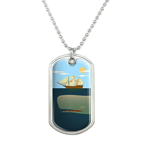 GRAPHICS & MORE Sperm Whale Under Ship Military Dog Tag Pendant Necklace with Chain