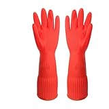 GLGBQMQYPW 1Pair Lengthen Dishwashing Cleaning Silicone Gloves Rubber Dish Washing Glove Scrubber For Household Kitchen Clean Tool(38CM Red,M)