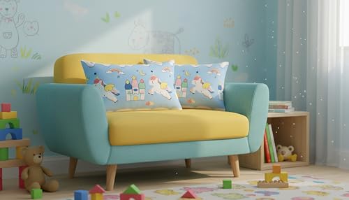 Image of Filymore Cute Star Unicorn Pillow Covers Pair of 2 Covers for Kids' Room, Girls, Boys | 240 TC Microfiber Soft & Skin Friendly Pillow Cases | Size (17 x 27 inch (SkyBlue and White).