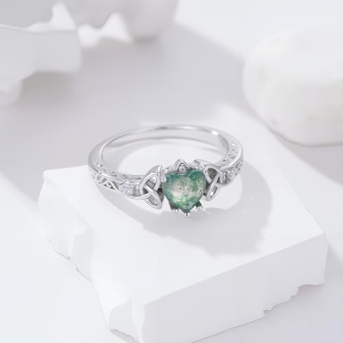 Celtic Knot Moss Agate Ring for Women 925 Sterling Silver Irish Trinity Knot Jewelry Promise Engagement Ring for Women Anniversary Birthday Gifts2