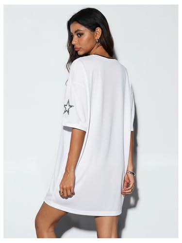 Image of SOLY HUX Women's Y2K Jersey T-Shirt Dress Short Sleeve Oversized Hip Hop Graphic Tee Mini Dresses