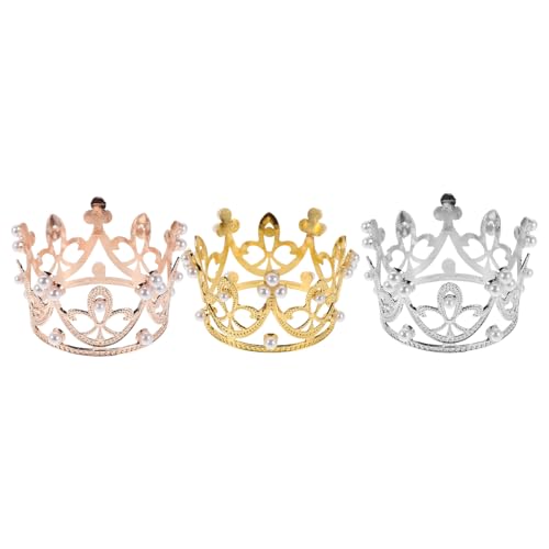 MERRYHAPY 3 Piezas Mini Coronas para Decoraciones de Pastel con Perlas Falsas Coronas Pequeñas para Cumpleaños Adornos Ligeros para Mesa de Postres Colores Plata y Rosa Dorado