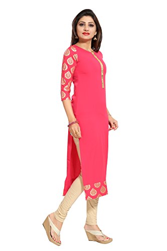 Image of Women's Faux Crepe A-Line Kurti(ALC4008N Peach Large)