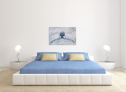 Sygallerier Coastal Canvas Wall Art - Blue And White Whale Paintings - Modern Abstract Tropical Fish Pictures With Textured For Bathroom Bedroom Living Room Decor #TOP4