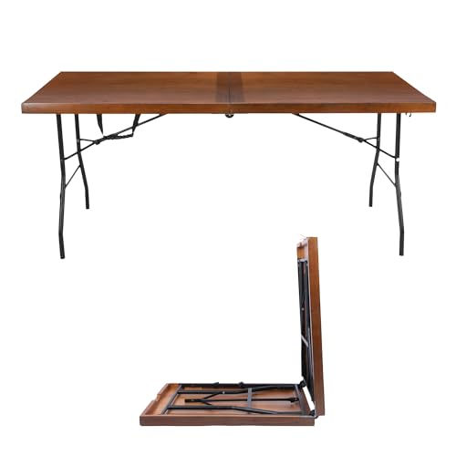 Sleekform 6ft Wooden Folding Table with Handle Wood Folding Banquet Tables for Dinner - 6 Foot x 28 in Portable Sturdy & Lightweight Foldable Table for Dinner Conference - Walnut - Patent Pending