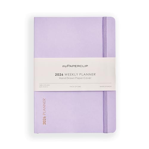 myPAPERCLIP 2026 Weekly Planner | Soft Cover, 192 Pages, 80 GSM, A5 (5.83 x 8.27 in) | Flat Lay | Yearly Calendar, Monthly Overview & Weekly Planner Layout | Lilac