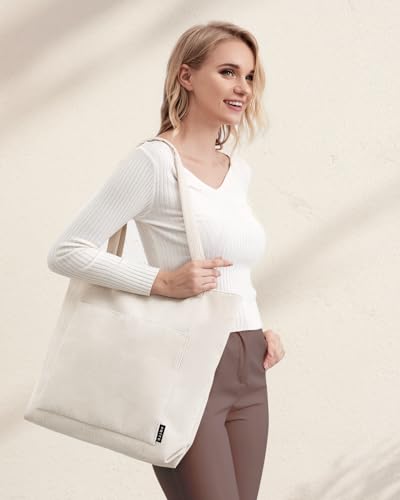 Prite Corduroy Tote Bag for Women Large Shoulder Bag with Zipper and Pockets for College Work Travel Shopping