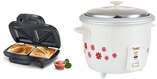 Prestige Sandwich Maker PSMFD 01 + Prestige PRWO 1.8-2 700-Watts Delight Electric Rice Cooker with 2 Aluminium Cooking Pans