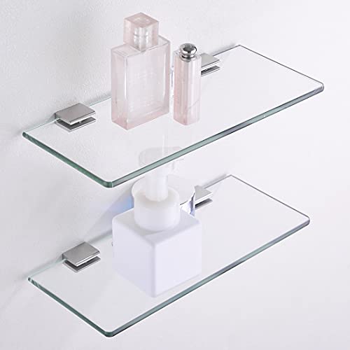 Orhemus 4pcs Adjustable 304 Stainless Steel Glass Clip Clamp Shelf Holder Bracket Support 0.23"-0.35", Brushed Finish Flat Surface, 2 Pairs Wall Mounted