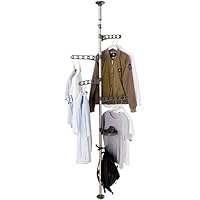BAOYOUNI Adjustable Corner Coat Rack Stand Entryway Hall Tree Hat Jacket Hanger Hooks Floor to Ceiling Holder Organizer for Clothes, Purse, Scarves, Handbags, Umbrella, Plants - Grey