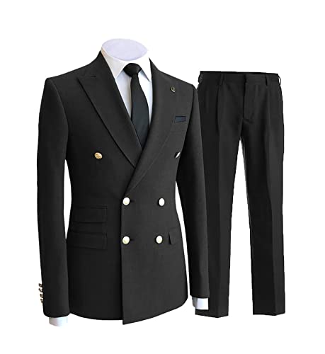 Men's Double Breasted Suit 2 Pieces Slim Fit Groom Tuxedos Suit Blazer for Wedding Party Formal Business Prom Suit