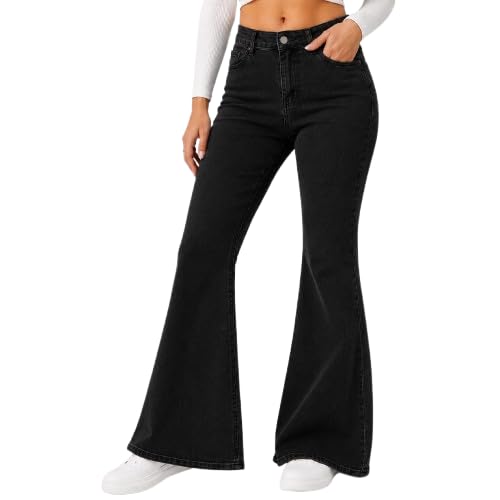 Image of Women's High Waist Bell Bottom Jeans | Flared Wide Leg Stretchable Denim Pants | Stylish Casual, Party & Everyday Wear | Denim Pant Suits | Bootcut Fit Design