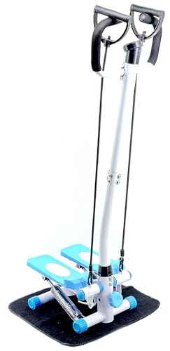 Klivex ステッパー フィットネスマシン すてっぱー 踏み台昇降 健康器具 全家族適用 筋トレ ダイエット器具 脂肪燃焼 ステップ台 登山ステップマシン 山登り エクササイズ器具 静音 多機能 家庭用 引きロープ付き (青と白の手すり)