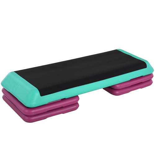 HOMCOM Step de Aeróbic, Step para Fitness Antideslizante, Altura Regulable 3 Niveles de 10/15/20 cm, Carga 150 kg, para Ejercicio en Casa, Gimnasio, 110x40x20 cm, Multicolor