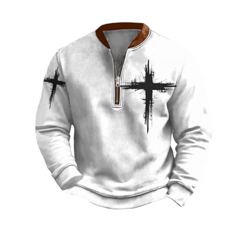 Bengbobar Mens Christian Faith Sweatshirts 1/4 Zip Pullover Jesus Cross Long Sleeve Shirt Retro Vintage Sweatshirt for Men