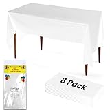 Weiße Tischdecke, rechteckig, Kunststoff, Einweg-Tischdecke, 137,2 x 274,3 cm, Esstischabdeckung für Partys, Camping, Innen- und Außenbereich, dekorative Tischdecken für rechteckige Tische, 8 Stück