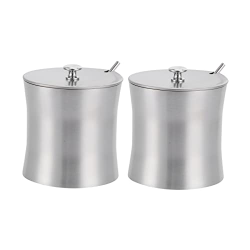 2Pcs Stainless Steel Seasoning Bowls, Large Sugar with Lid And Spoon Bowl Spice Jar Sugar Dispenser Seasoning Containers Set for Home