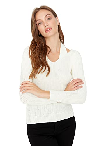 Trendyol Jersey Slim Liso con Cuello en Sudadera, Crudo, L para Mujer