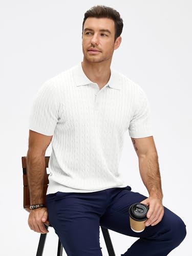 Camiseta polo texturizada para hombre de punto con cable | Elástica, anti-pilling, de manga corta, ligera y transpirable para golf miniatura 4