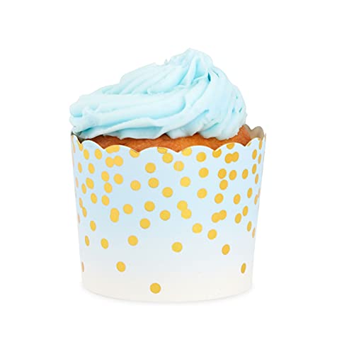 50 Pack Blue And Gold Polka Dot Cupcake Liners Wrappers, Muffin Paper Baking Cup For Wedding & Birthday #TOP6