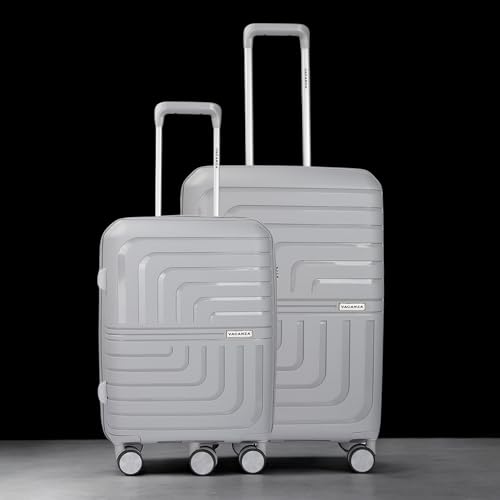 Image of 3G Vacanza Paris Series Polypropylene Unbreakable Hard-Sided Luggage Trolley Bag Set of 2 | Light Grey (55 & 65 cm)