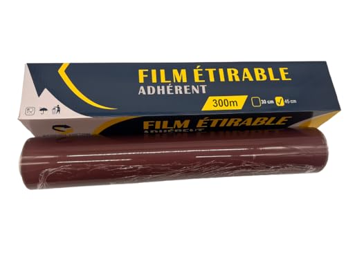 Film Alimentaire Etirable Professionnel 45 cm x 300 m – PVC Transparent Facile à Utiliser, Idéal Pour Conservation des Aliments