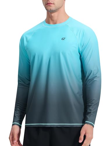 Men\'s Long Sleeve Rash Guard Quick Dry Swim Shirts UPF 50+ UV Sun Protection Tee Surfing Tops(Gradient Blue,L) - Thumbnail 5